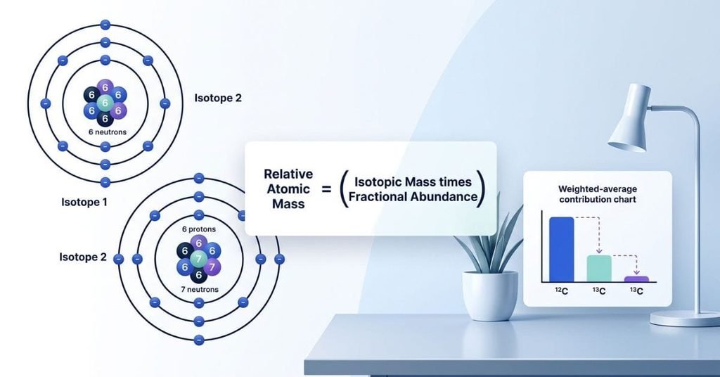 How to calculate relative atomic mass of isotopes using isotope masses and natural abundances.
